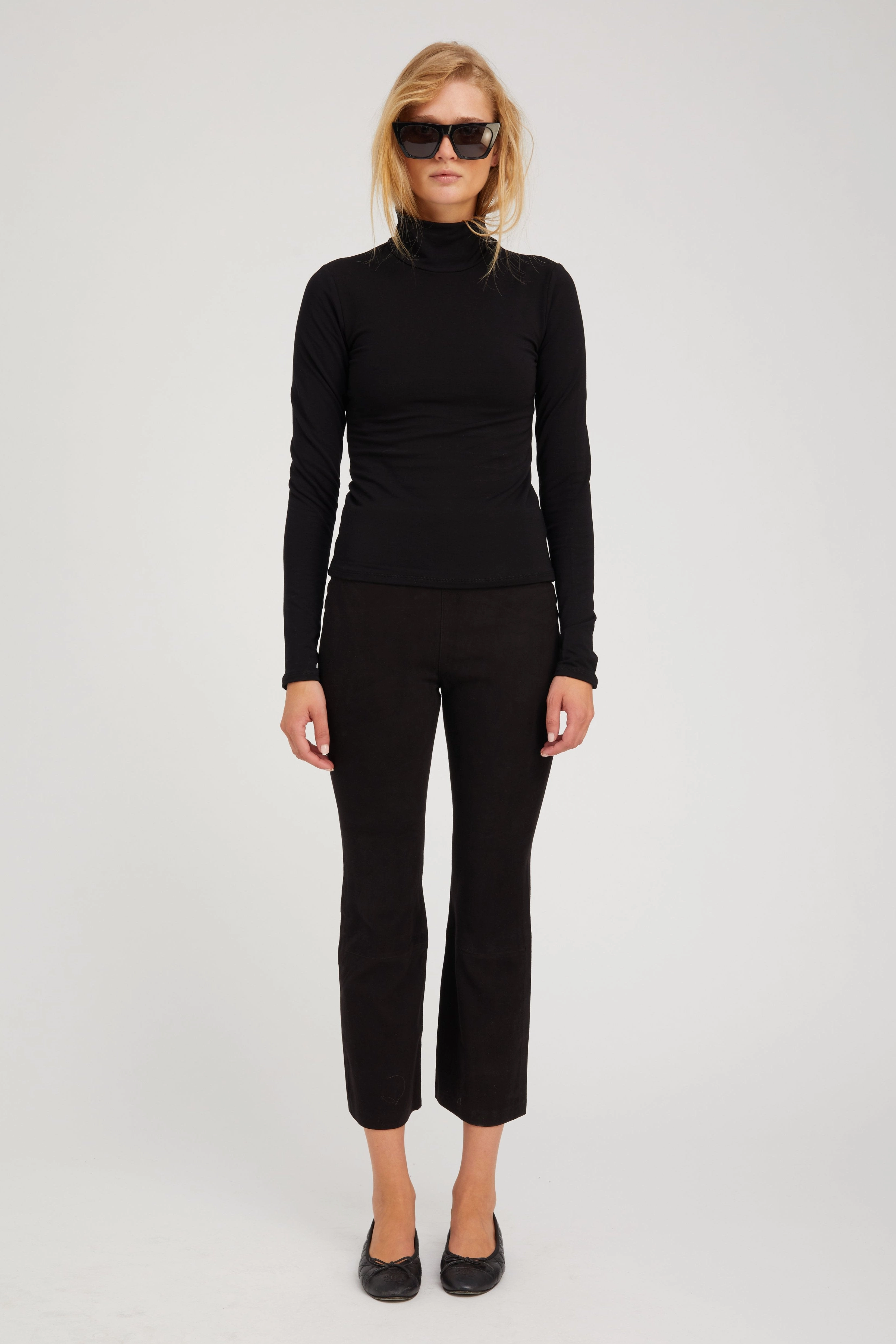 Black Suede Crop Flare Sporty Vibe Trendy Comfort Wear