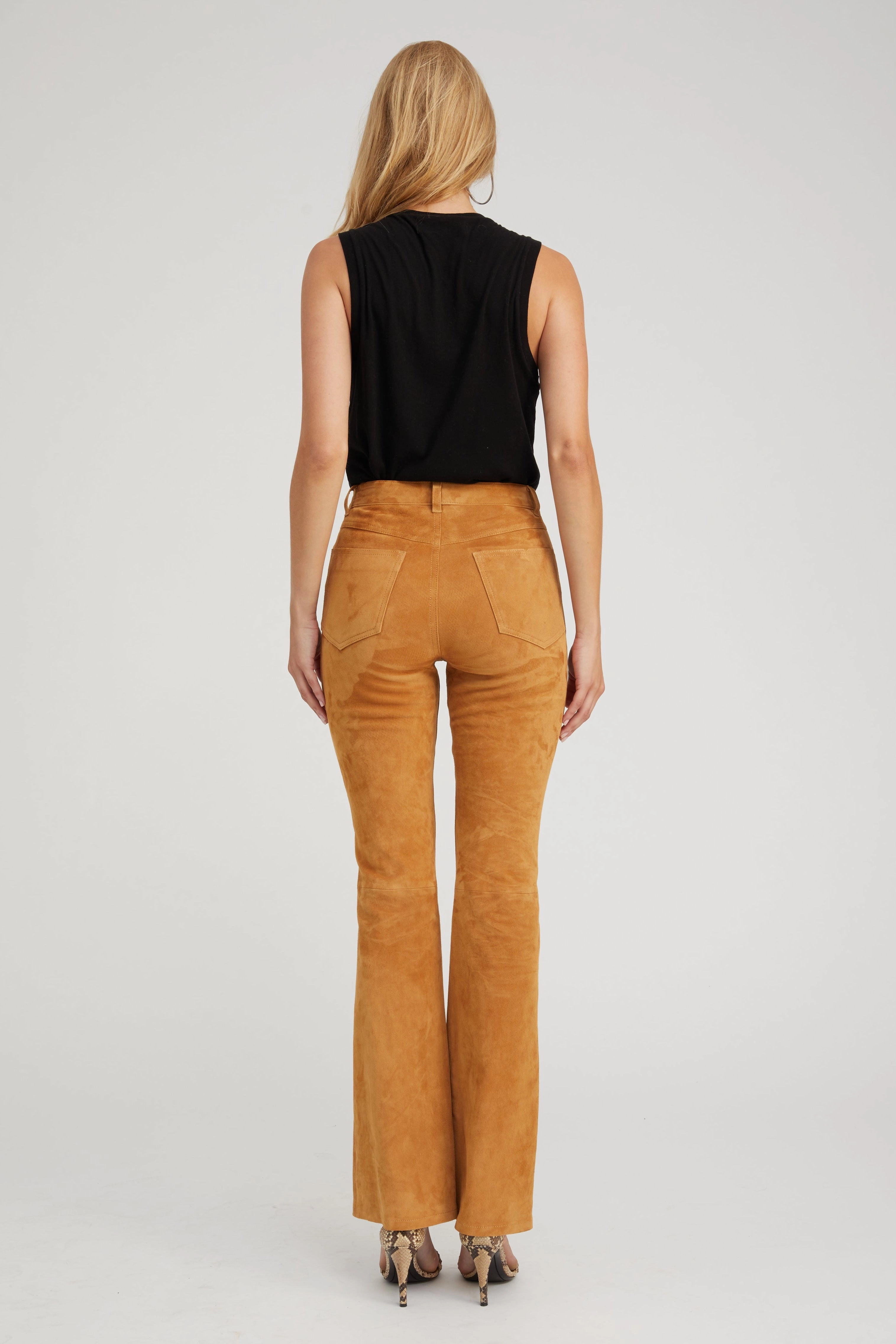 Pull-on style Stretch Material Nutmeg Suede 5 Pocket Micro Flare Pants