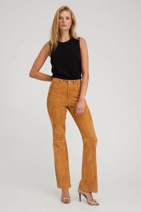Sporty Comfort Fit Nutmeg Suede 5 Pocket Micro Flare Pants