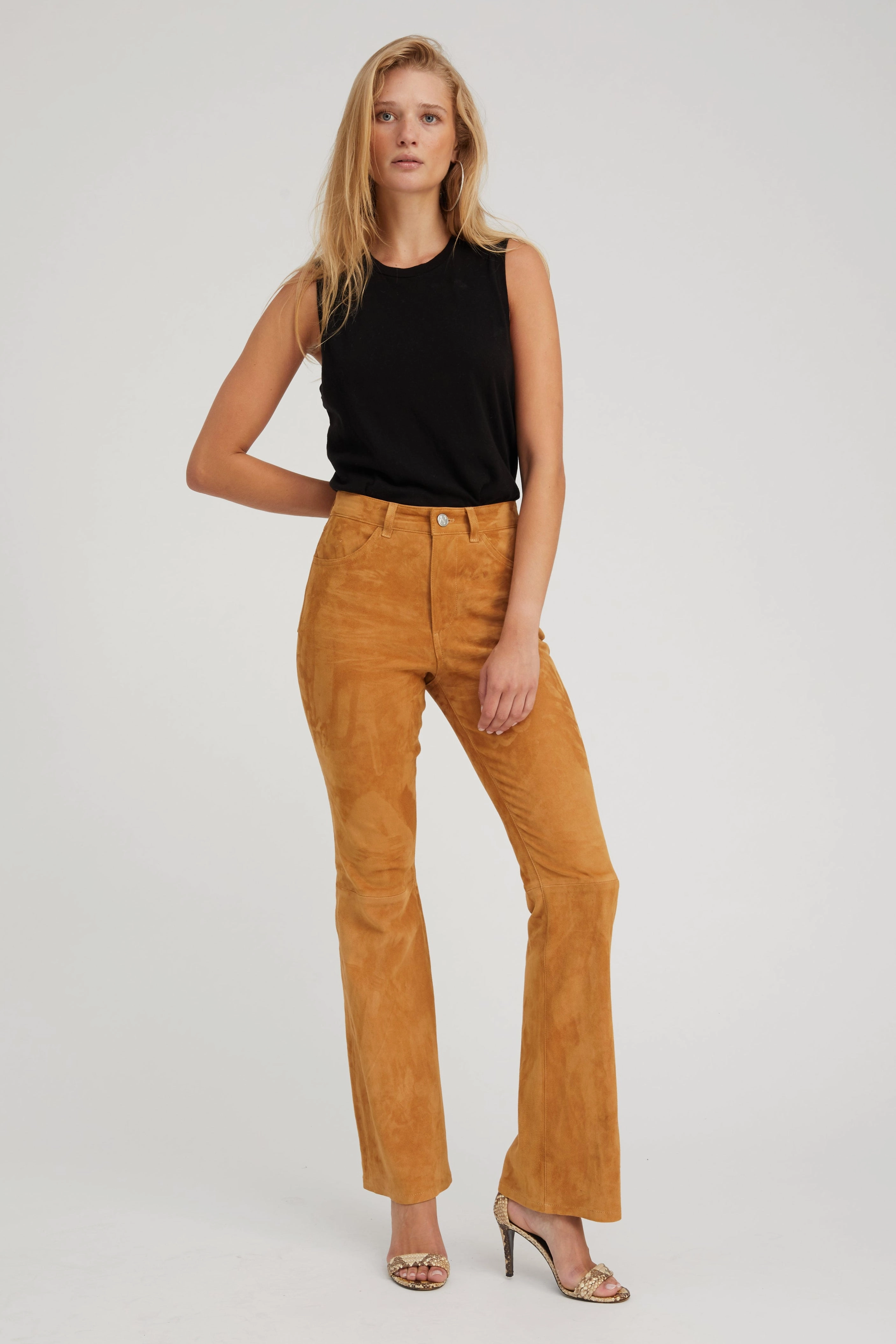 Sporty Comfort Fit Nutmeg Suede 5 Pocket Micro Flare Pants