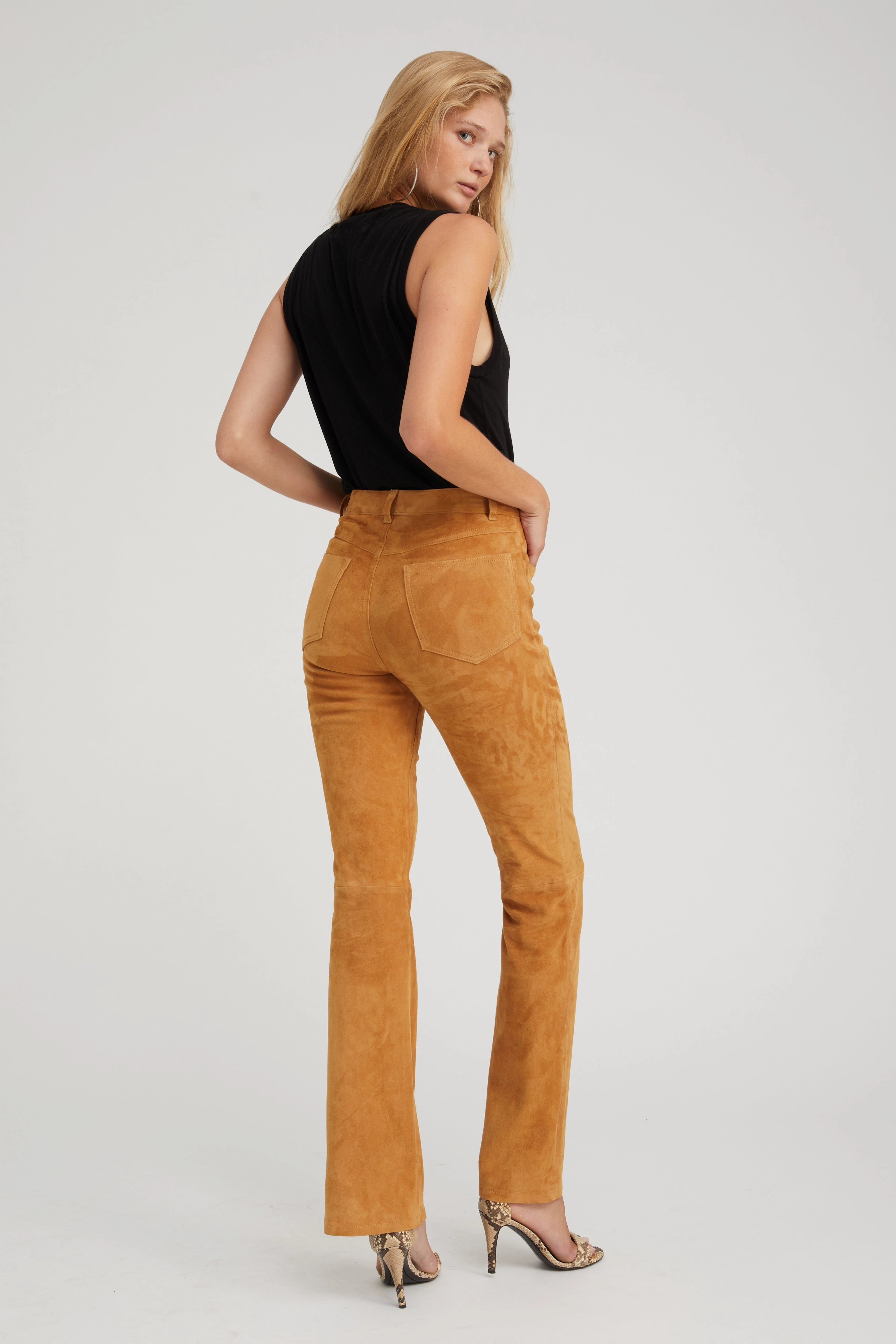 UVProtectiveLayer No Ride Up Design Nutmeg Suede 5 Pocket Micro Flare Pants