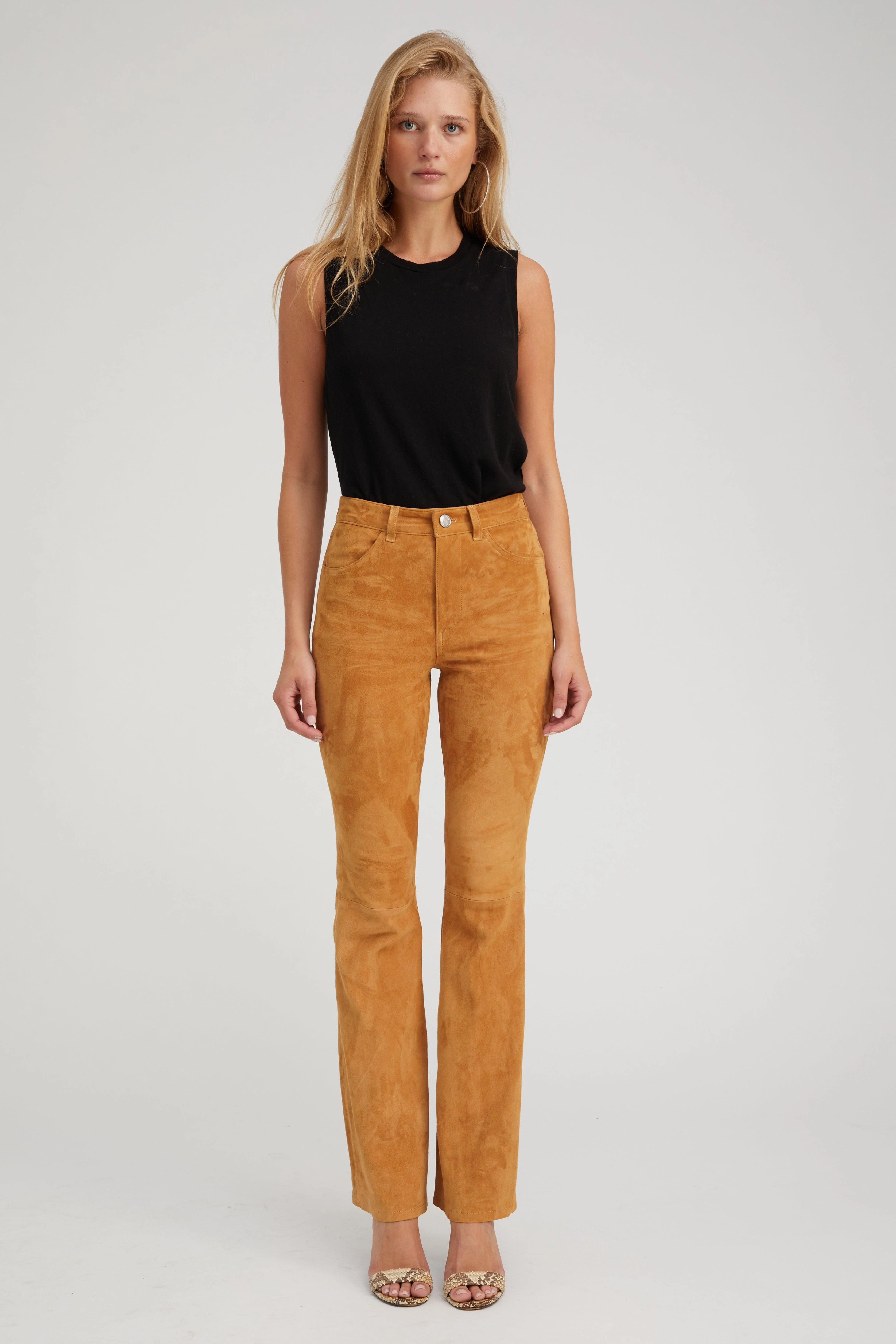 Nutmeg Suede 5 Pocket Micro Flare Pants Stable Shape
