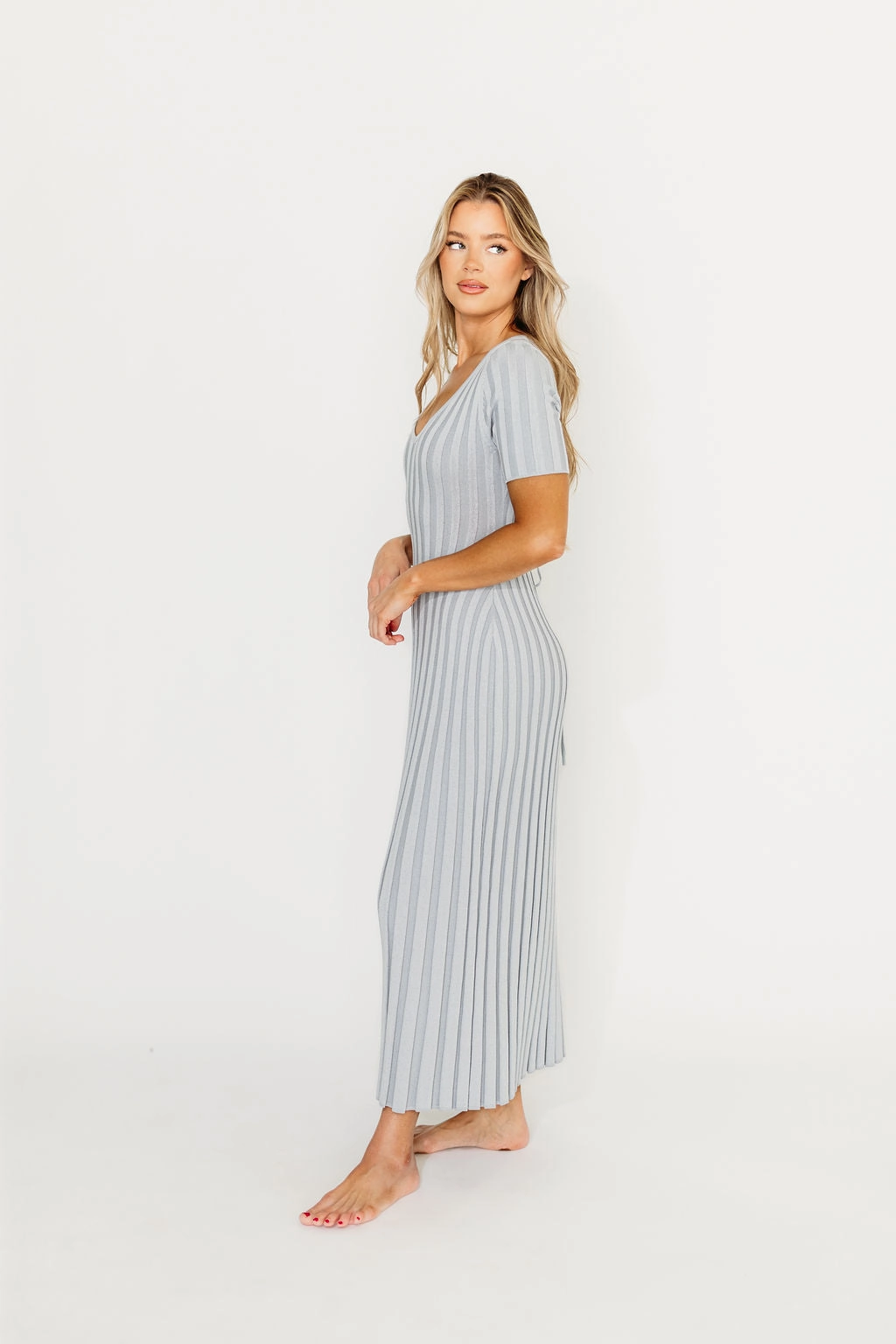 Oakley Ribbed Maxi Dress in Light Blue - Bump Friendly *Final-Sale* Semi Sheer