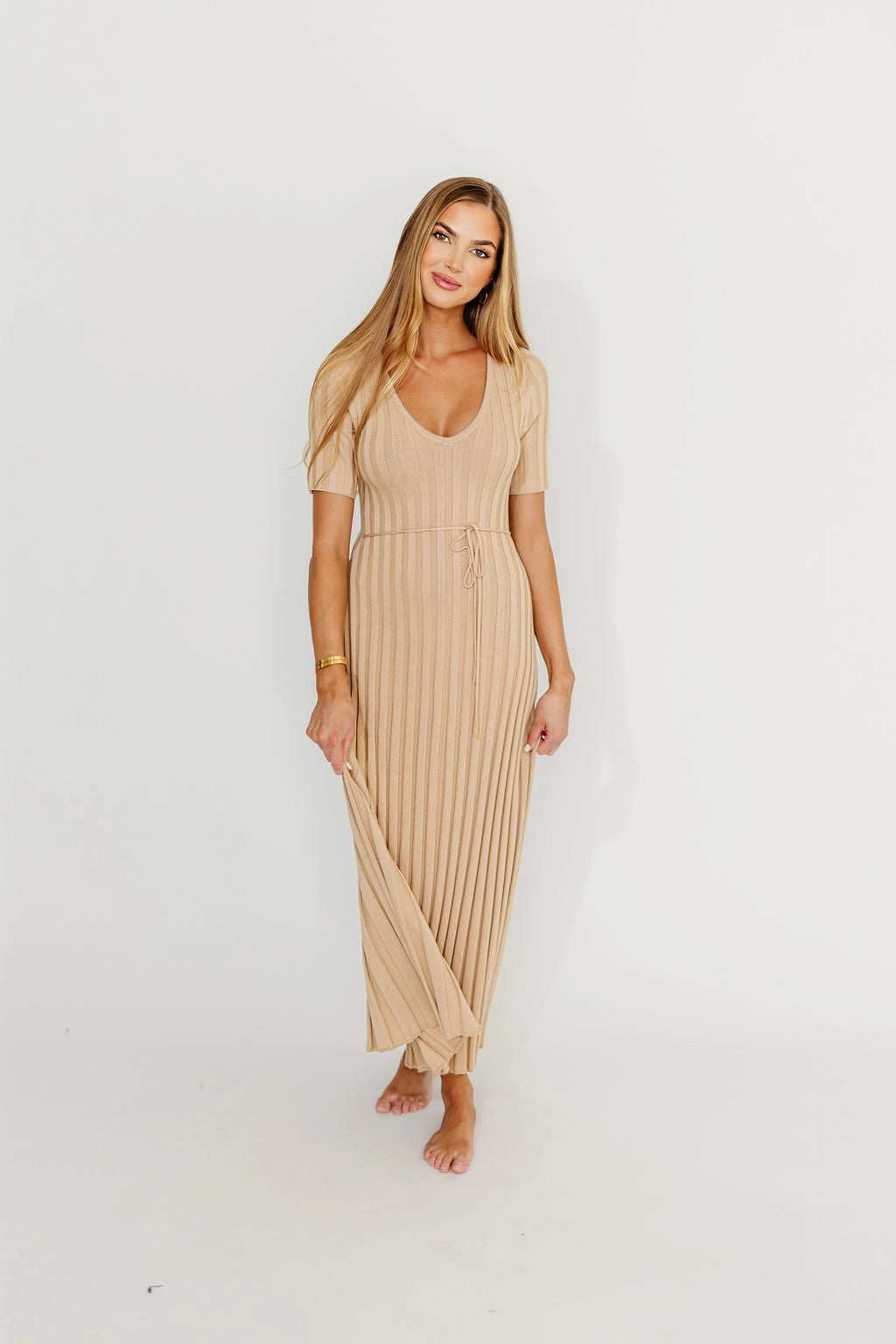 Luxe Mood Fashionable Wear Oakley Ribbed Maxi Dress in Taupe - Bump Friendly *Final-Sale*