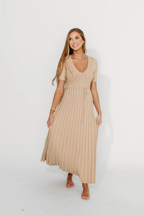 All weather Oakley Ribbed Maxi Dress in Taupe - Bump Friendly *Final-Sale*