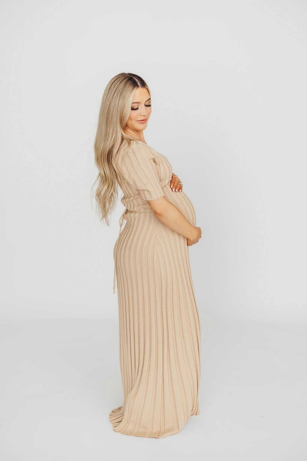 Oakley Ribbed Maxi Dress in Taupe - Bump Friendly *Final-Sale* Lounge Vibe MoldResistantTexture