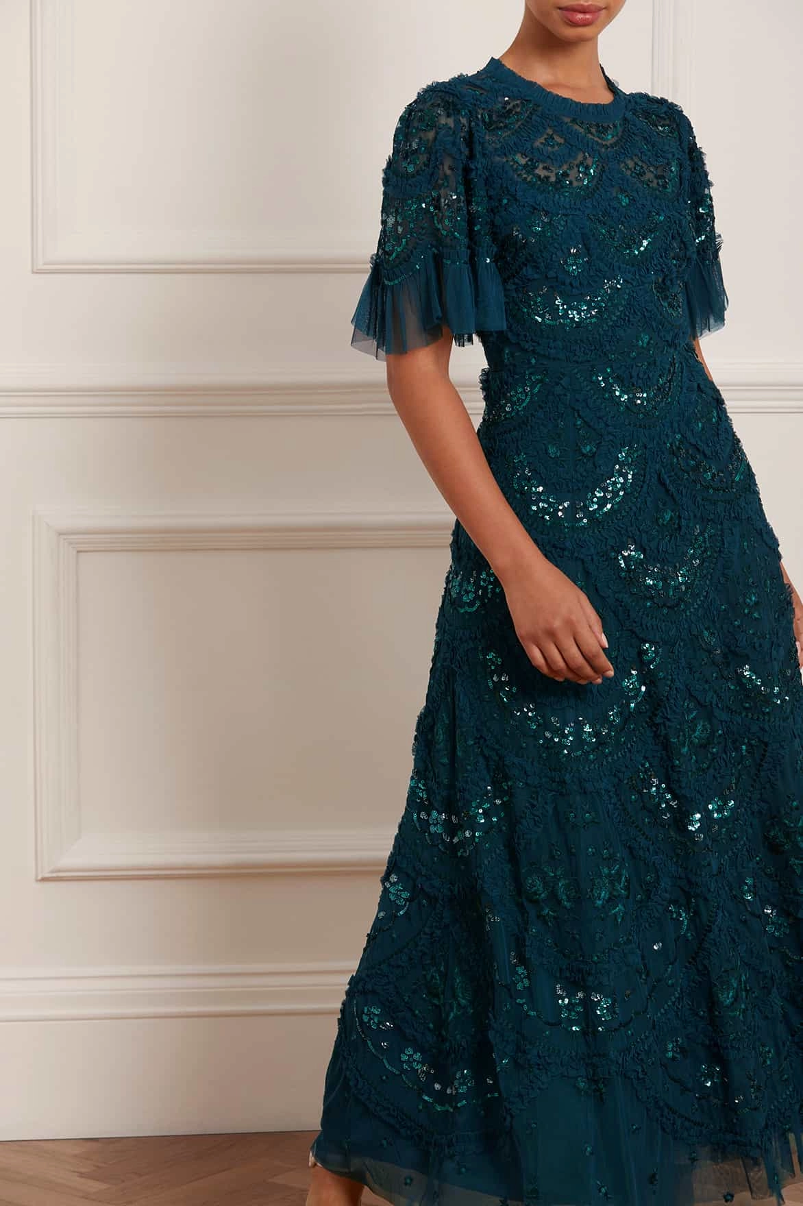 Carmen Ruffle Ankle Gown Luxurious Feel Elegant Detail