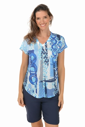 Ocean Blue Short Sleeve Slub Knit Top Tagless Collar
