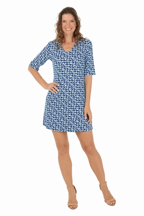 Full Coverage Fit TailoredCut Ocean Wave Maze UPF50  V-Neck Dress