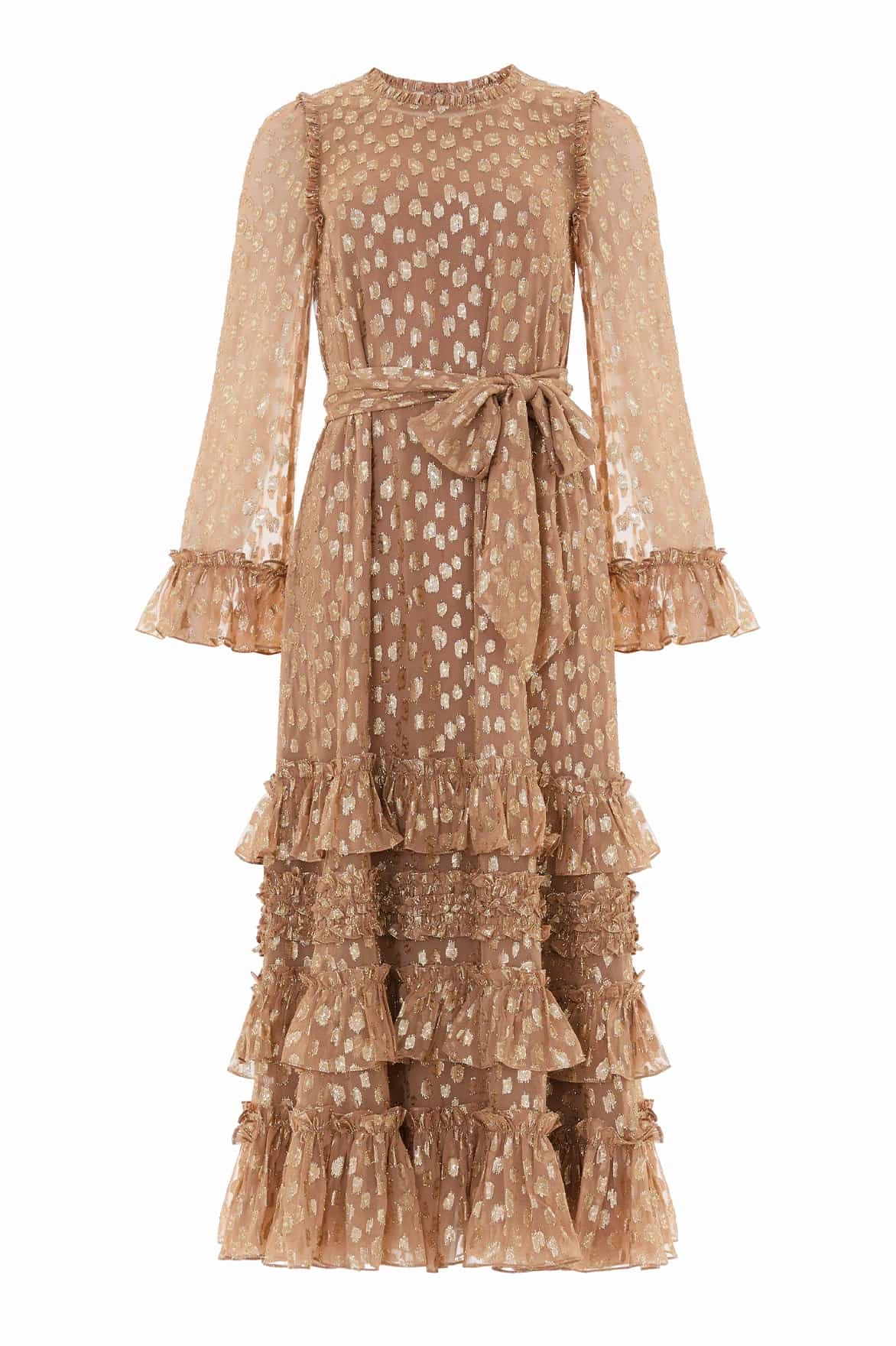 Odelle Lurex Round Neck Ankle Gown Fashionable And Functional Shade Glow