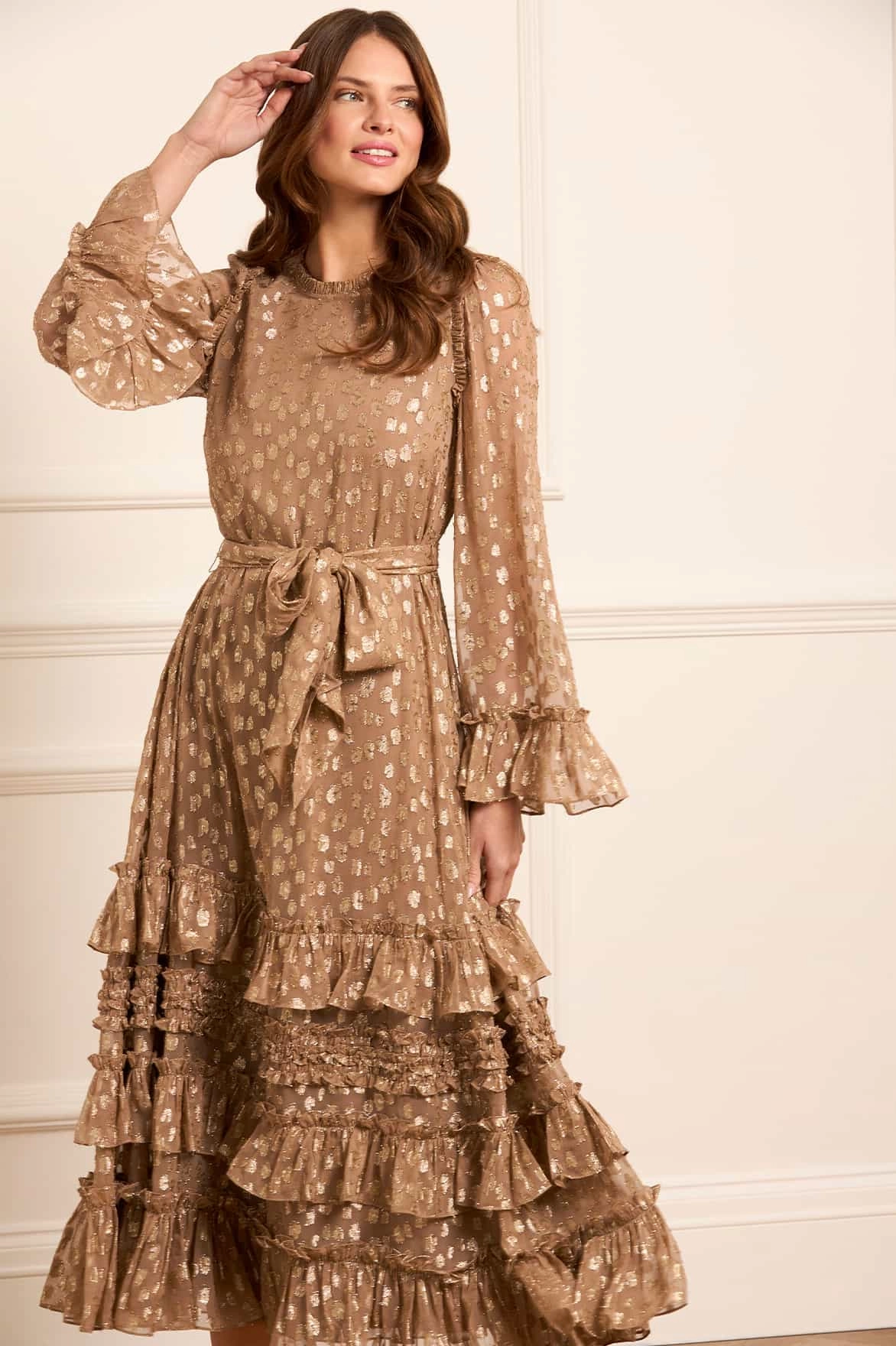 Smart Waistband Design Trendy Vibe Odelle Lurex Round Neck Ankle Gown