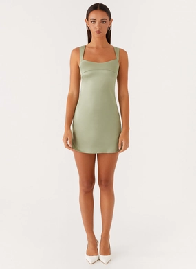 Luxe Fit Casual maxi dress Odette Satin Mini Dress - Sage