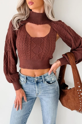 Beyond Limits Cut-Out Cable Knit Sweater Set (Brown) Regular Fit BreathableBack