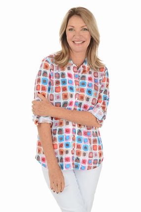 Mod Cubes Roll-Tab Knit Shirt All-Purpose