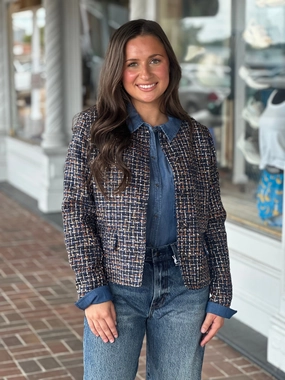 Smooth Stitching AntiOdorTreatment French Dressing Tweed Collarless Jacket in Multi