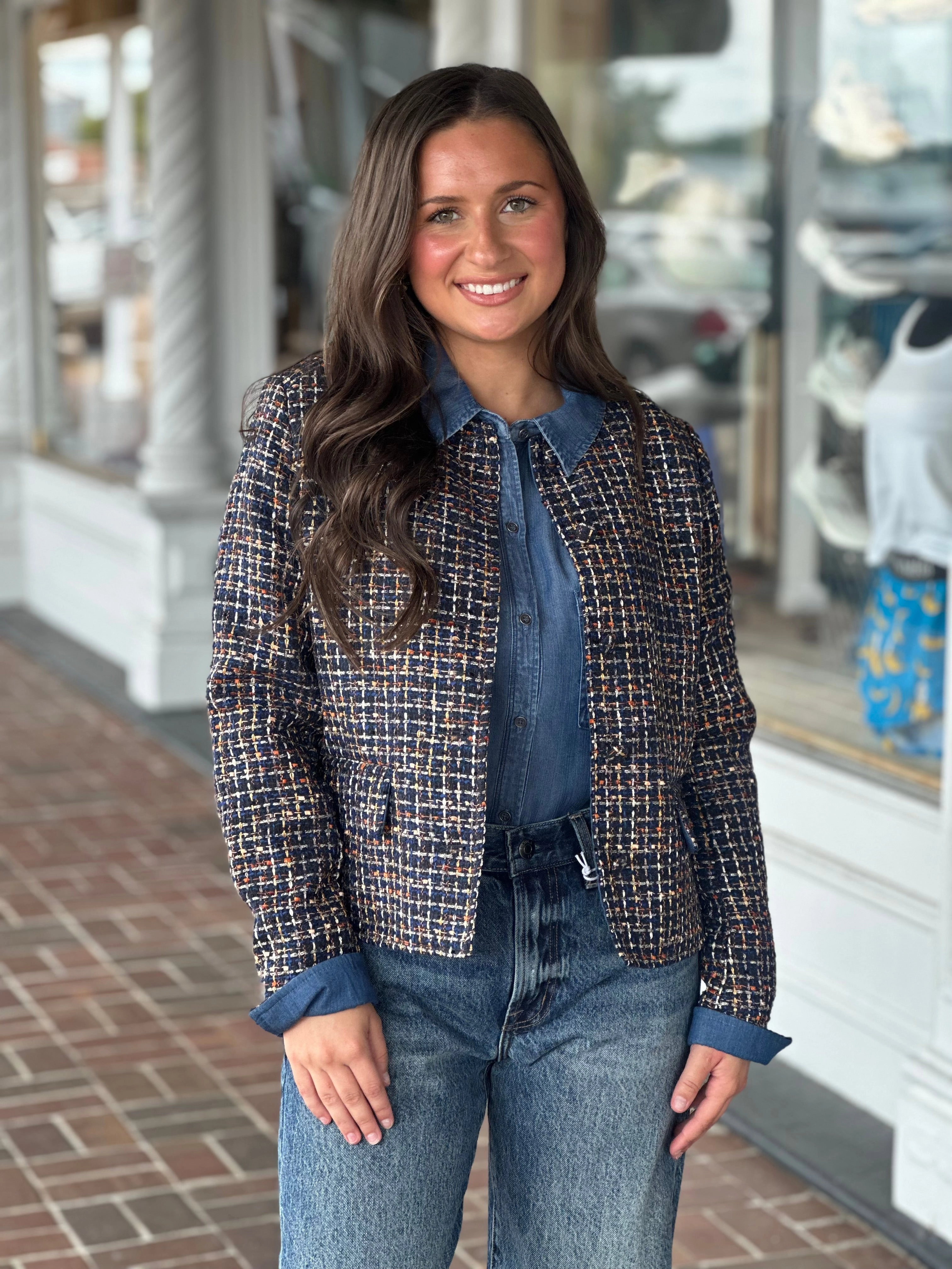 Smooth Stitching AntiOdorTreatment French Dressing Tweed Collarless Jacket in Multi
