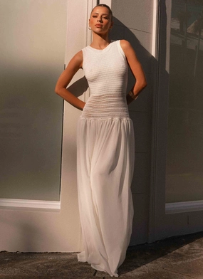 Off Grid Crochet Maxi Dress - White Cozy Layers