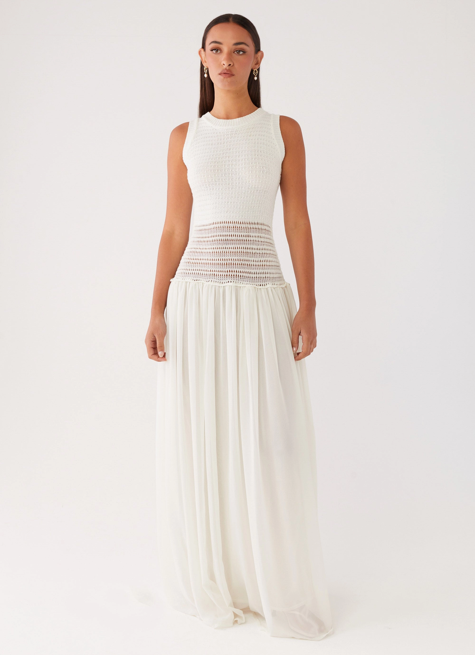 Off Grid Crochet Maxi Dress - White Layering Piece
