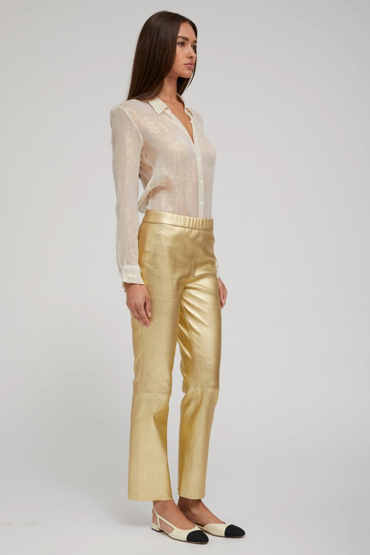 Off White & Gold Silk Fitted Button Down Luxurious Feel ZeroWaste Pattern