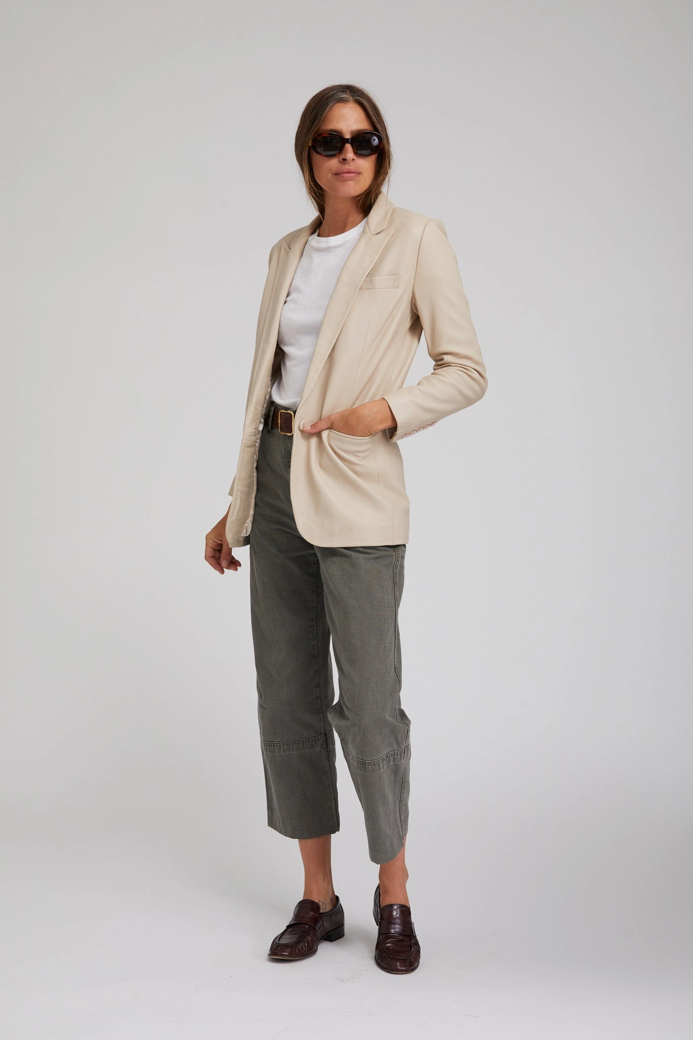 SiliconeGrip Off White Leather Blazer