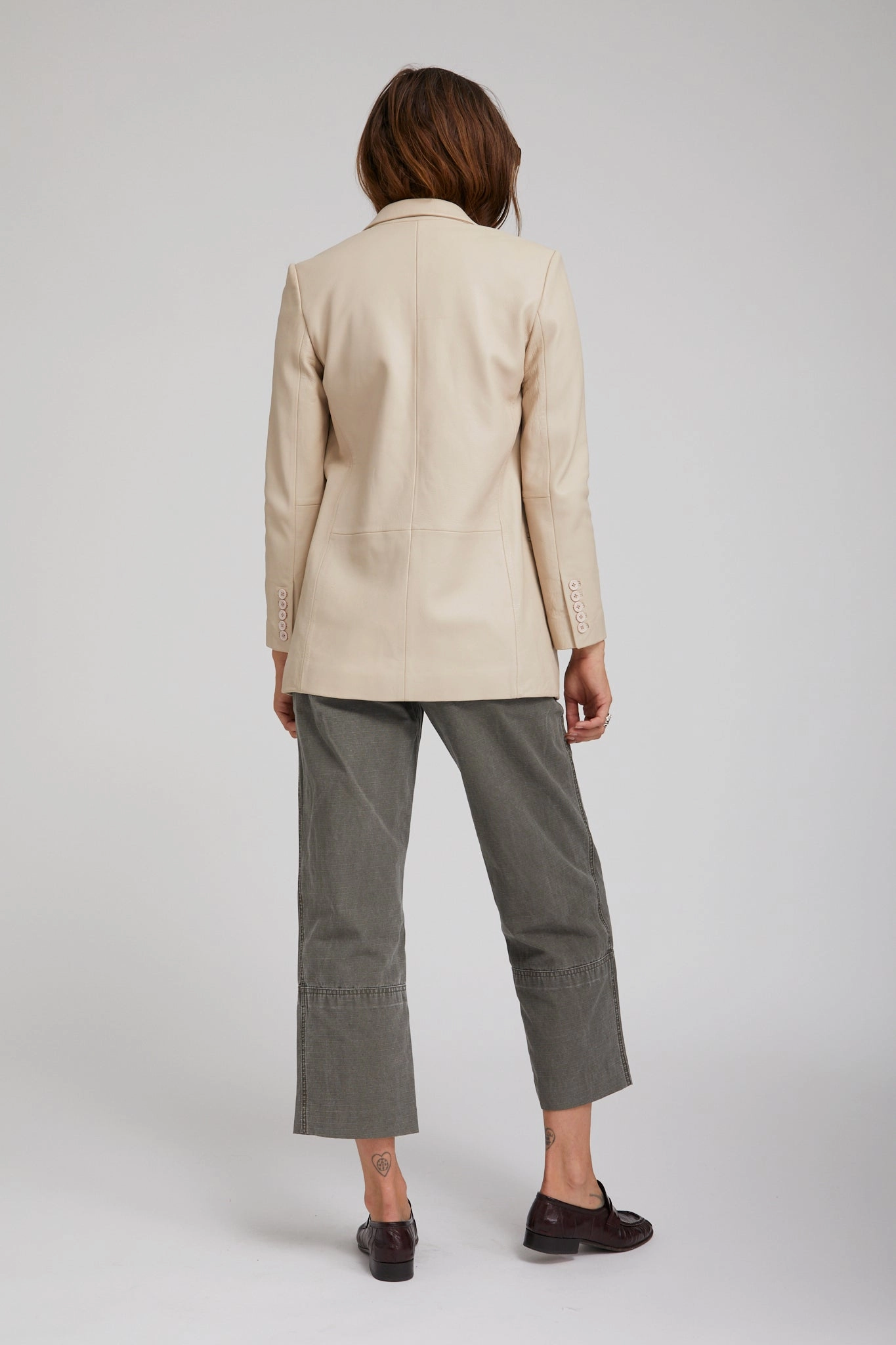 Off White Leather Blazer Stowable Hood Outdoor Trip