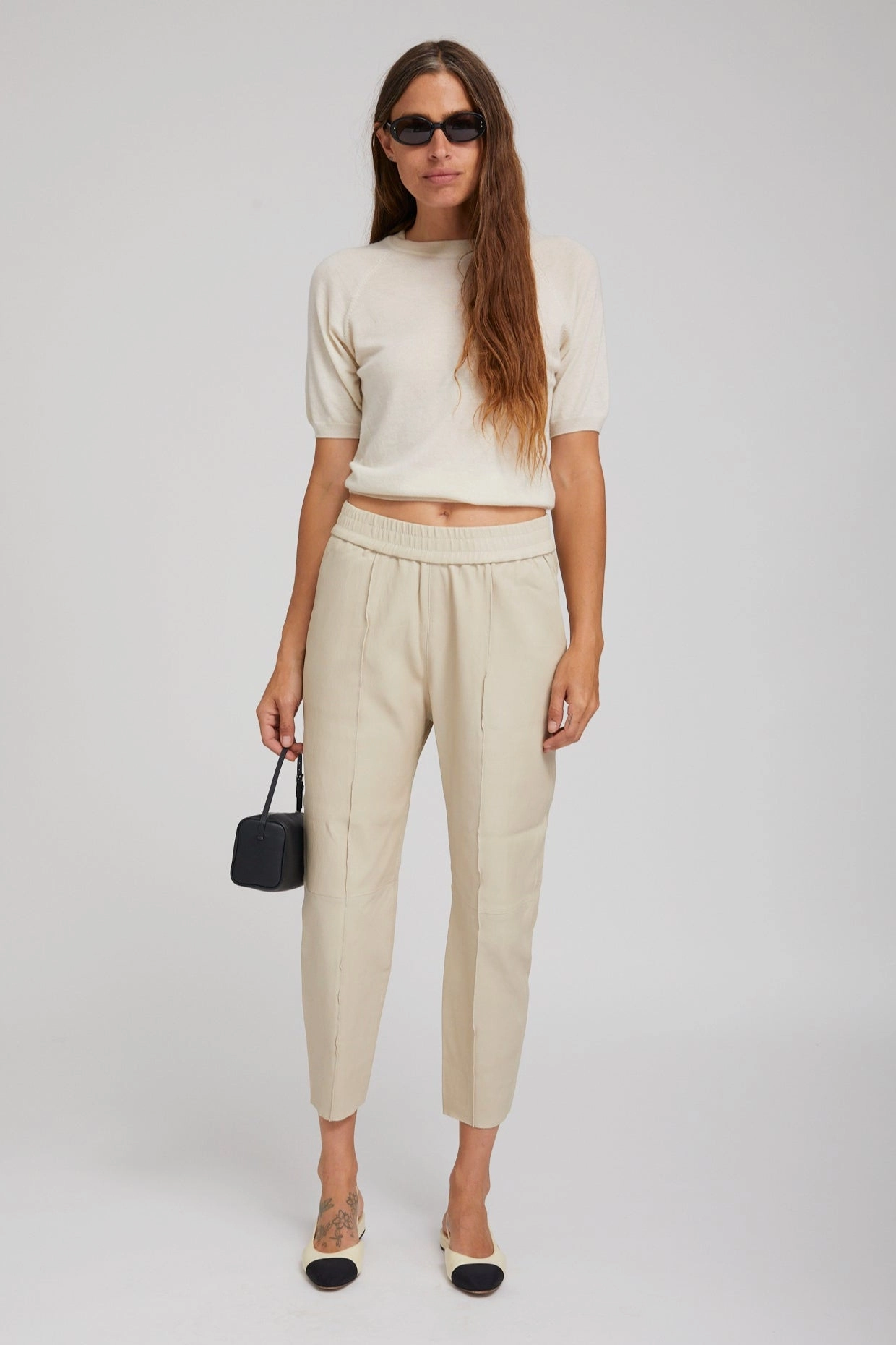 Off White Leather Joggers Easy Care Fabric Finish Easy Layer