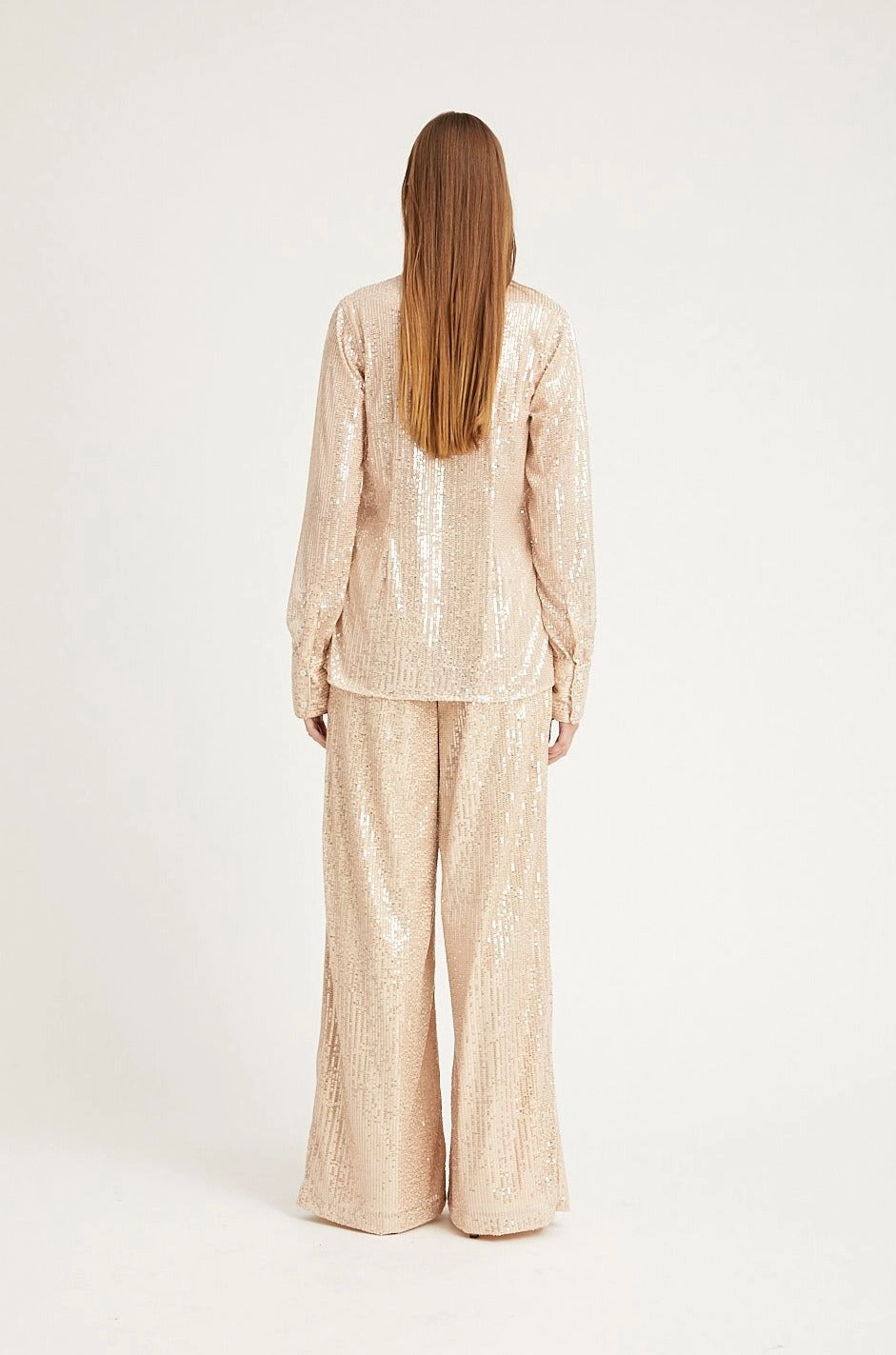 Lightweight Fabric Off White Sequin Fitted Button Down