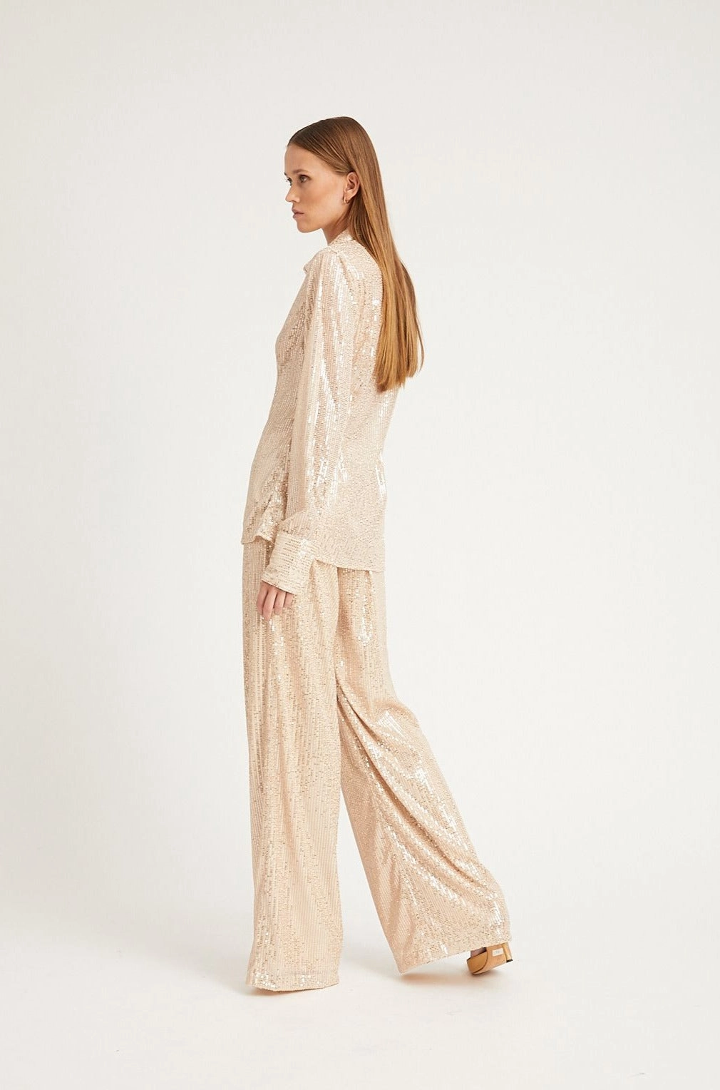 Off White Sequin Wide Leg Pants Sweat Wicking Liner Layering Essential
