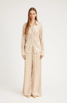 Casual Flex Off White Sequin Wide Leg Pants