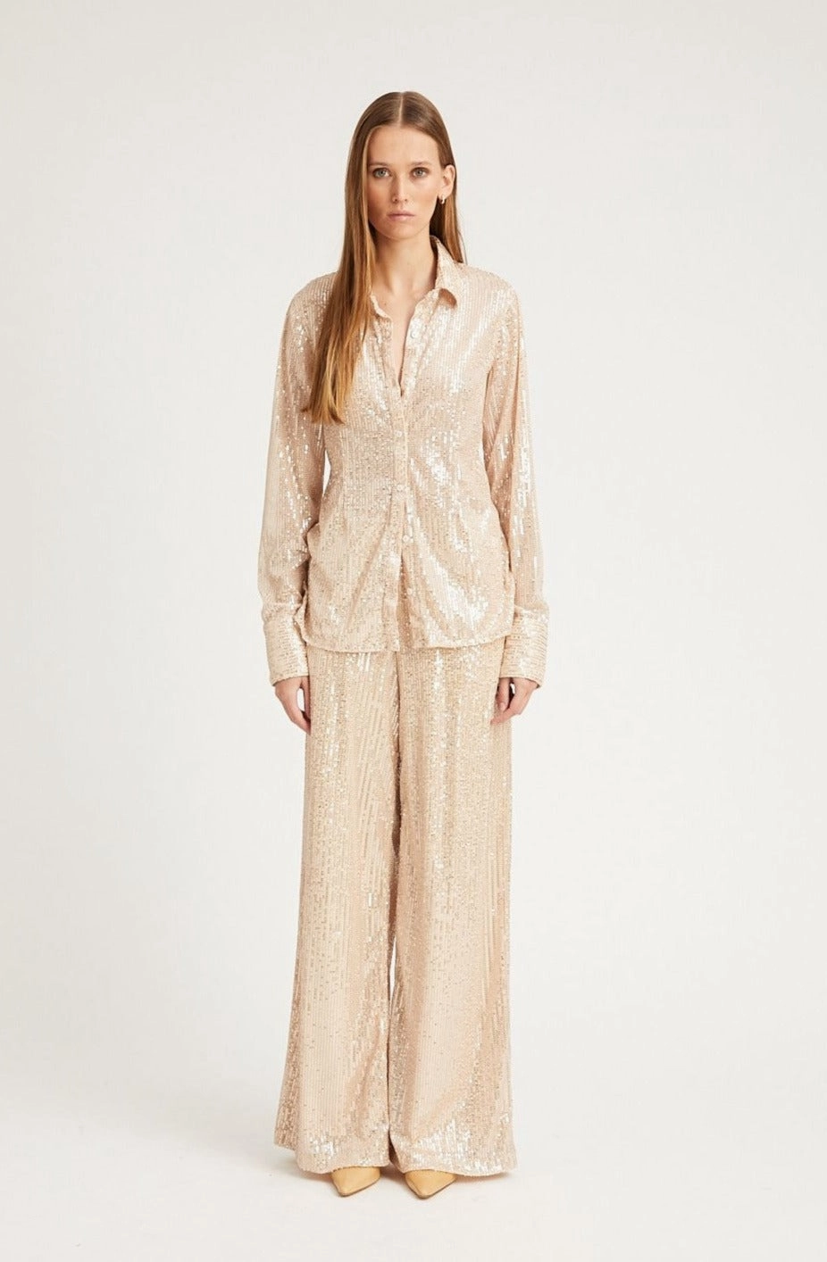 Casual Flex Off White Sequin Wide Leg Pants
