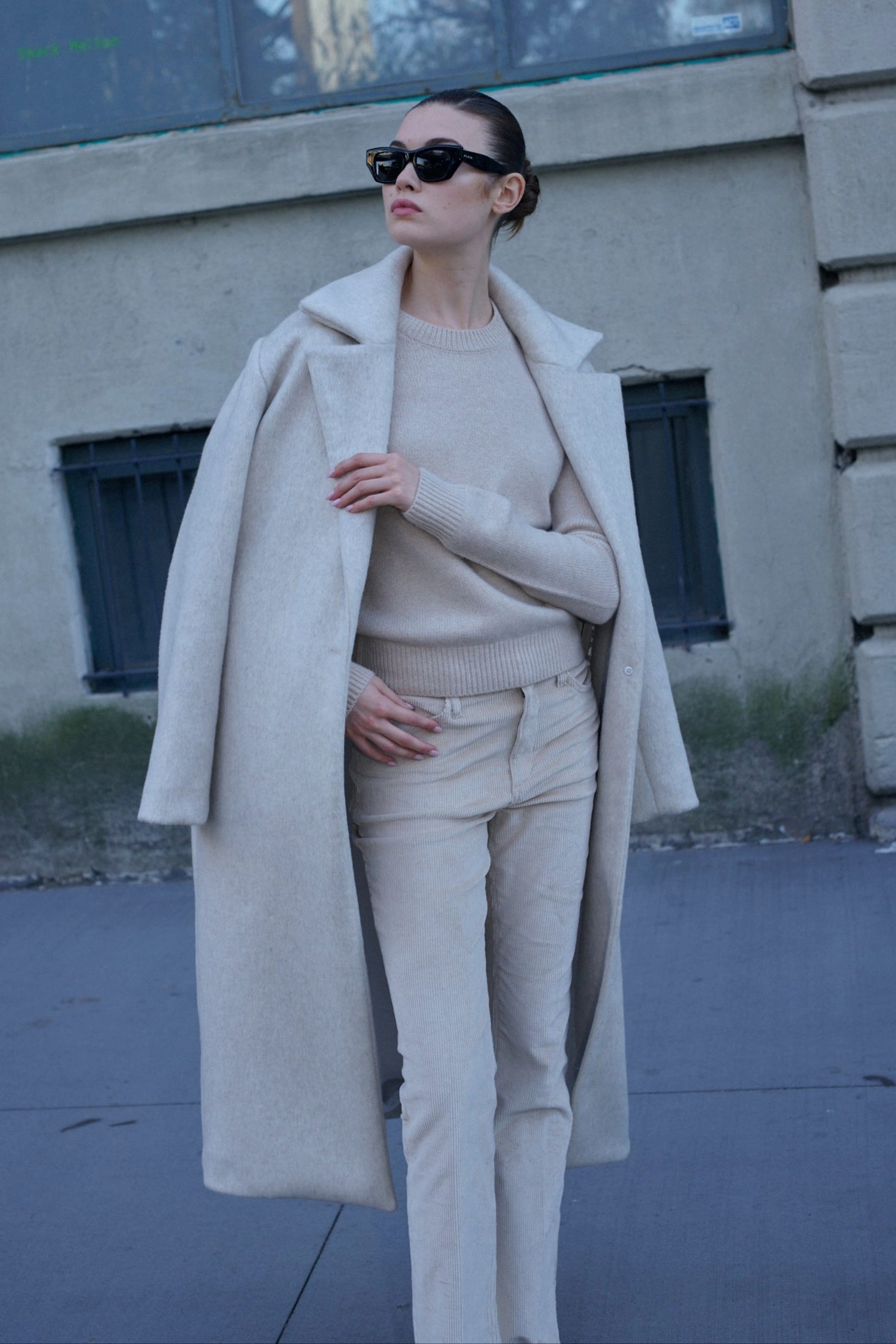 Off White Wool Cashmere Classic Coat Laser Cut Airflow Vents Canvas Make