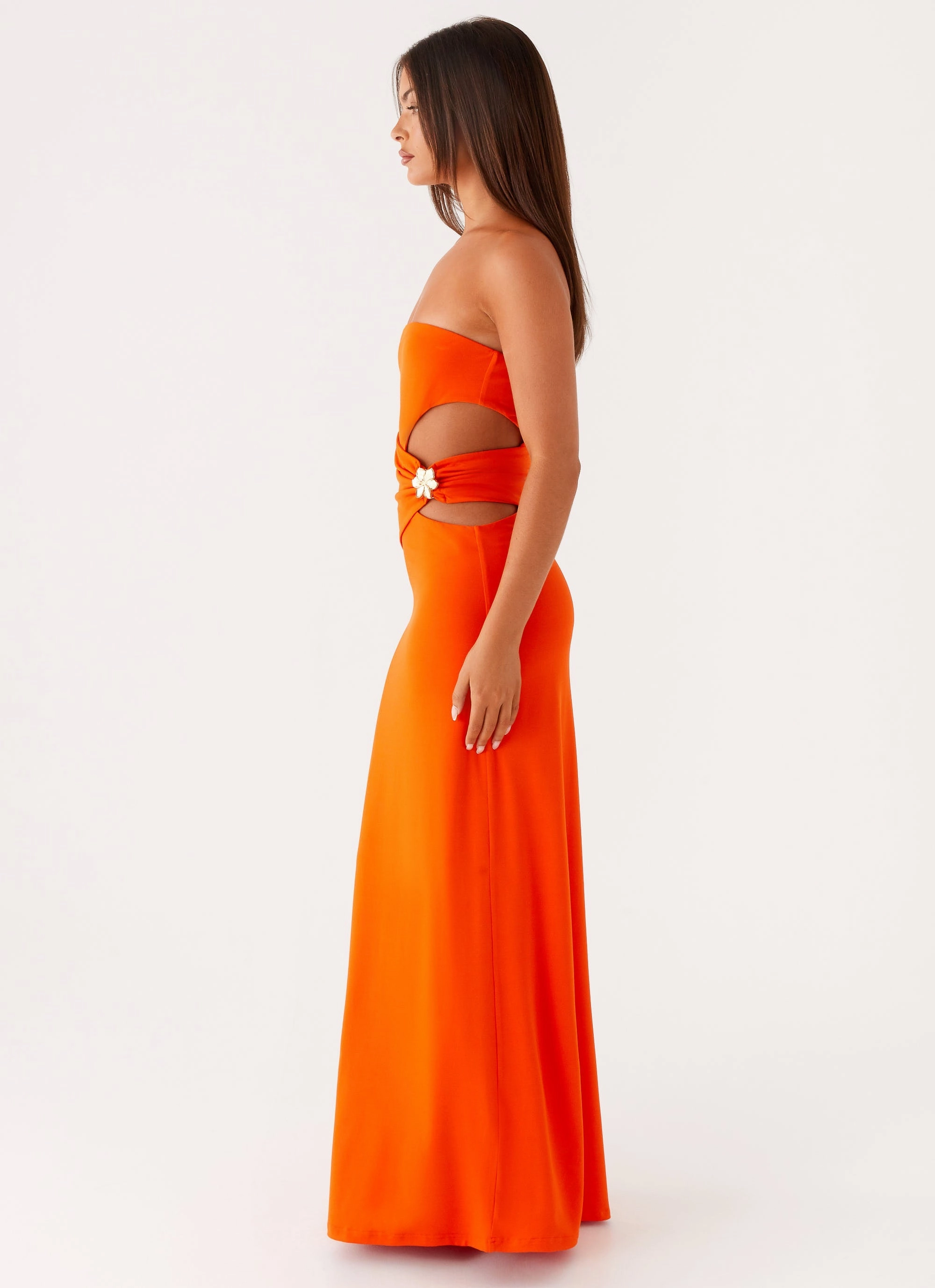 Anetta Maxi Dress - Orange Modern Lines Adjustable-Length
