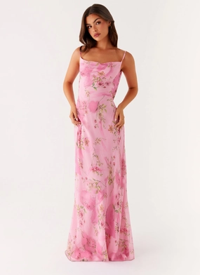 Orlando Maxi Dress - Pink Floral Print Essential Piece