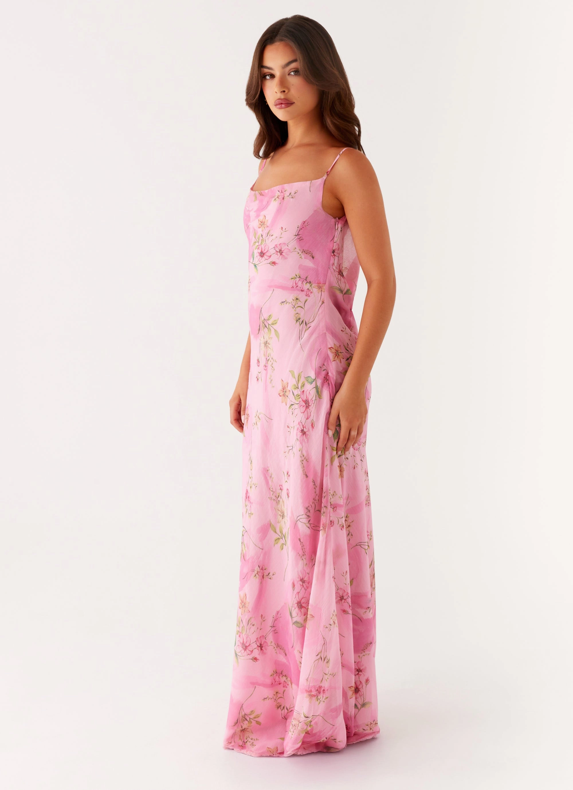 One-Shoulder Birthday-Celebration Orlando Maxi Dress - Pink Floral Print