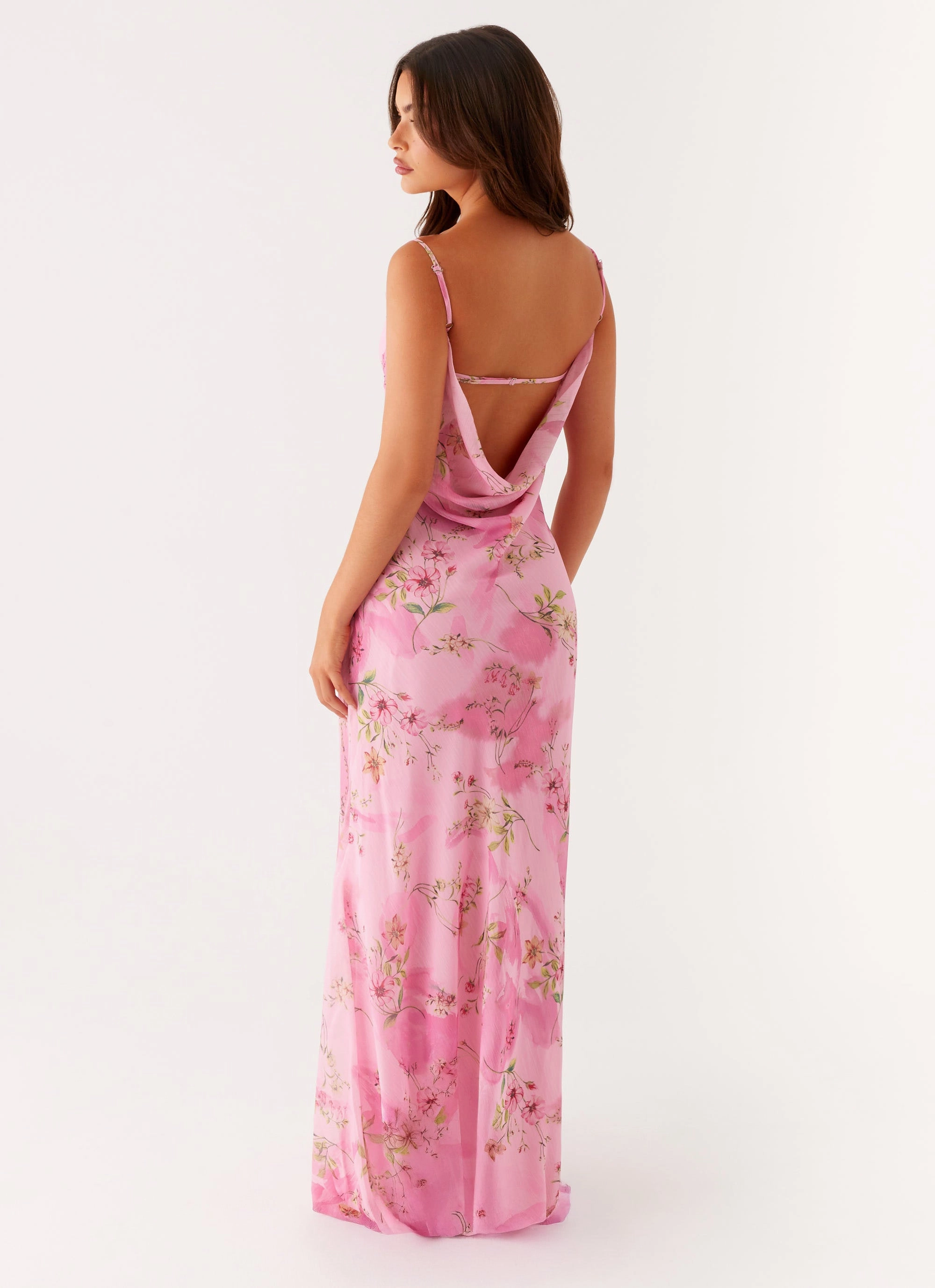 Orlando Maxi Dress - Pink Floral Print Multi Season Sheer Light