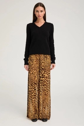 Dark Leopard Silk Wide Leg Trousers Cozy Wear