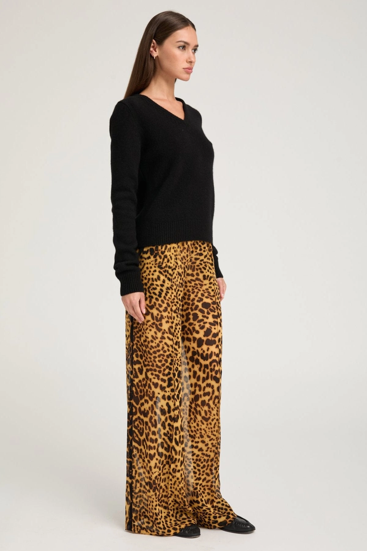 Dark Leopard Silk Wide Leg Trousers relaxed shape