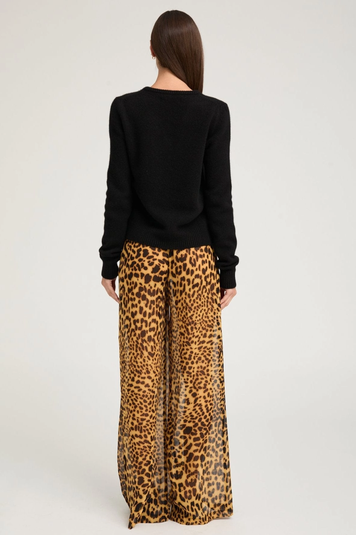 Dark Leopard Silk Wide Leg Trousers Stable Shape