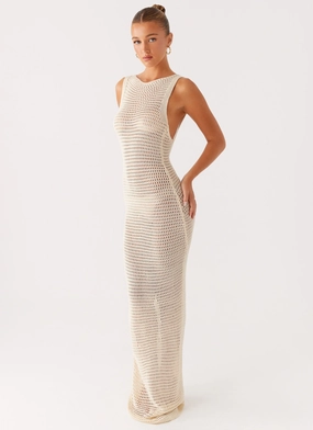 Fit Focused Silky Touch Beach House Crochet Maxi Dress - White