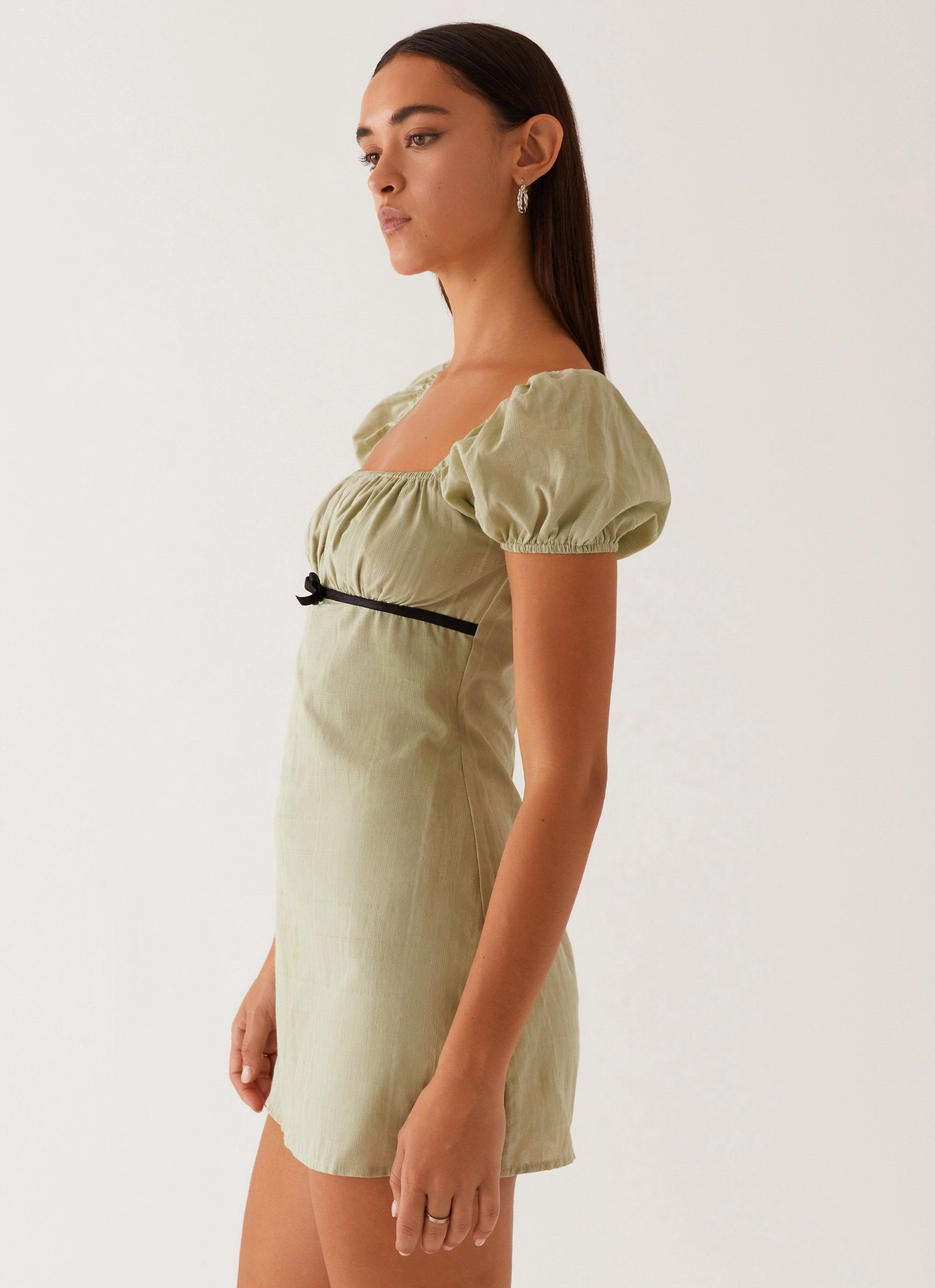 Fran Mini Dress - Pastel Green Understated Glam Dainty Finish