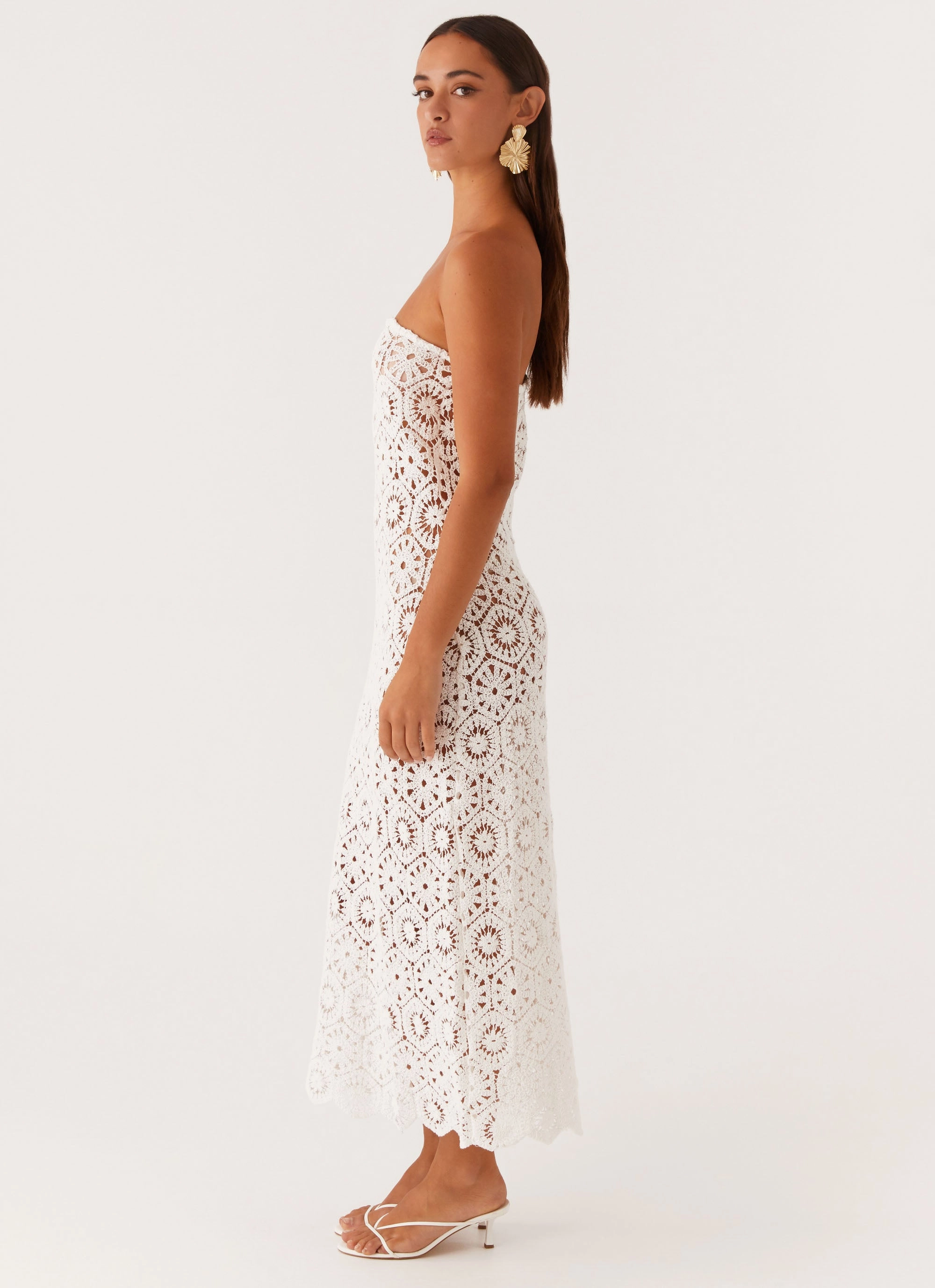 Kingsly Crochet Maxi Dress - White Perfect Length Smart Edge