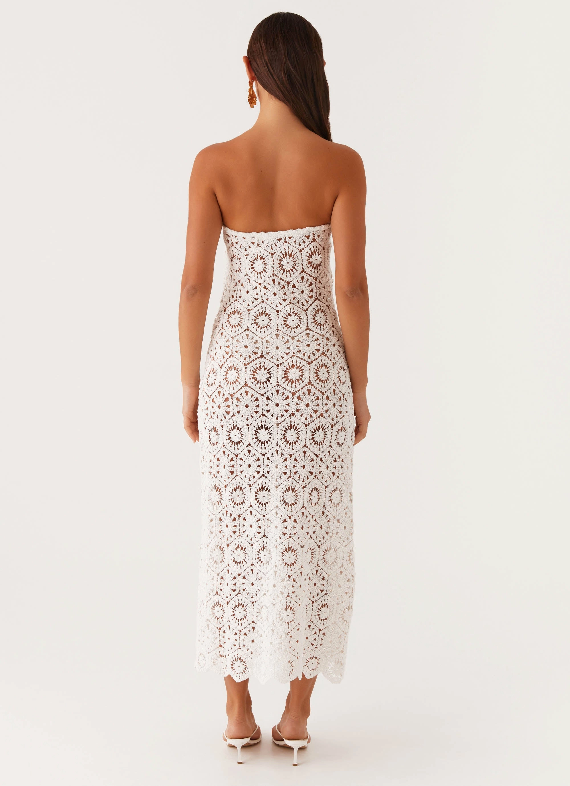 Bow-Detail Kingsly Crochet Maxi Dress - White