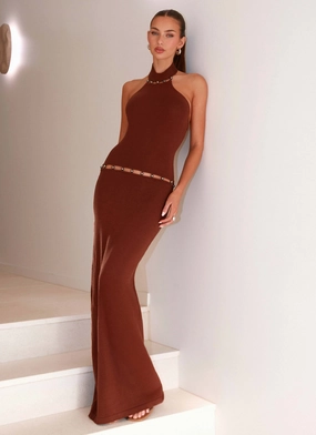 Seasonal Comfort Sleek Vibe Opaline Knit Maxi Dress - Chocolate