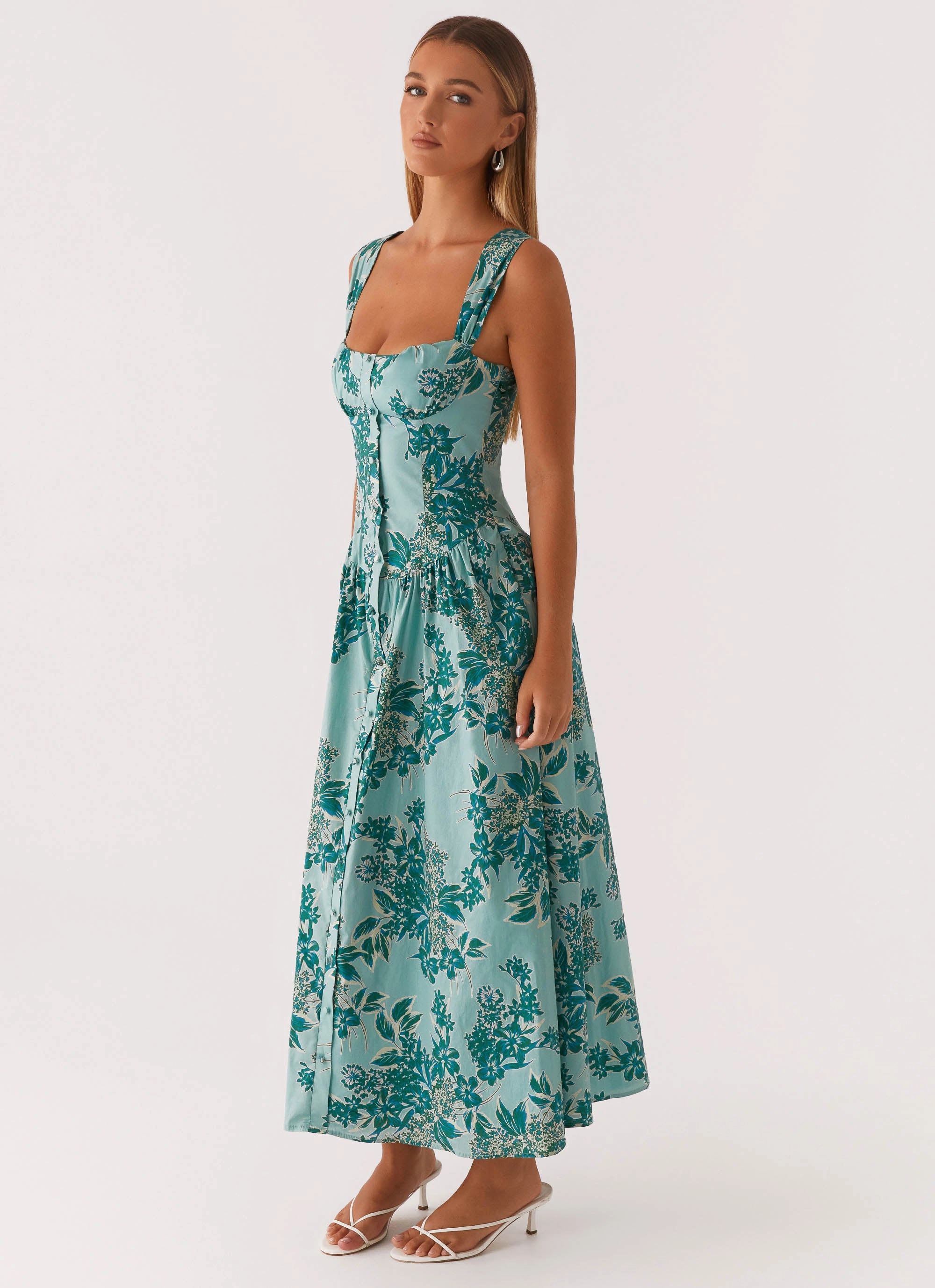 Mermaid-Hem Emmalina Midi Dress - Cloud Nine Floral