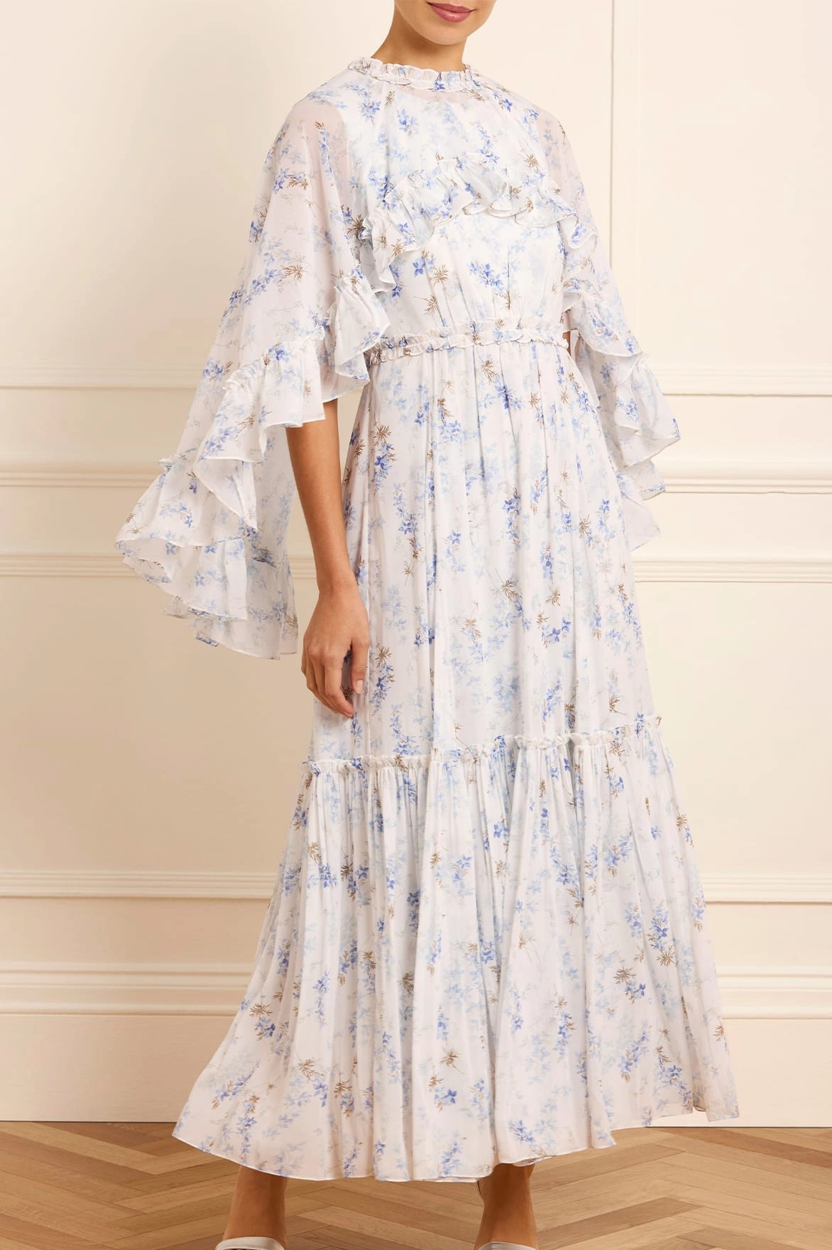 Ophelia Ditsy Harper Chiffon Cape Ankle Gown Smart Layering