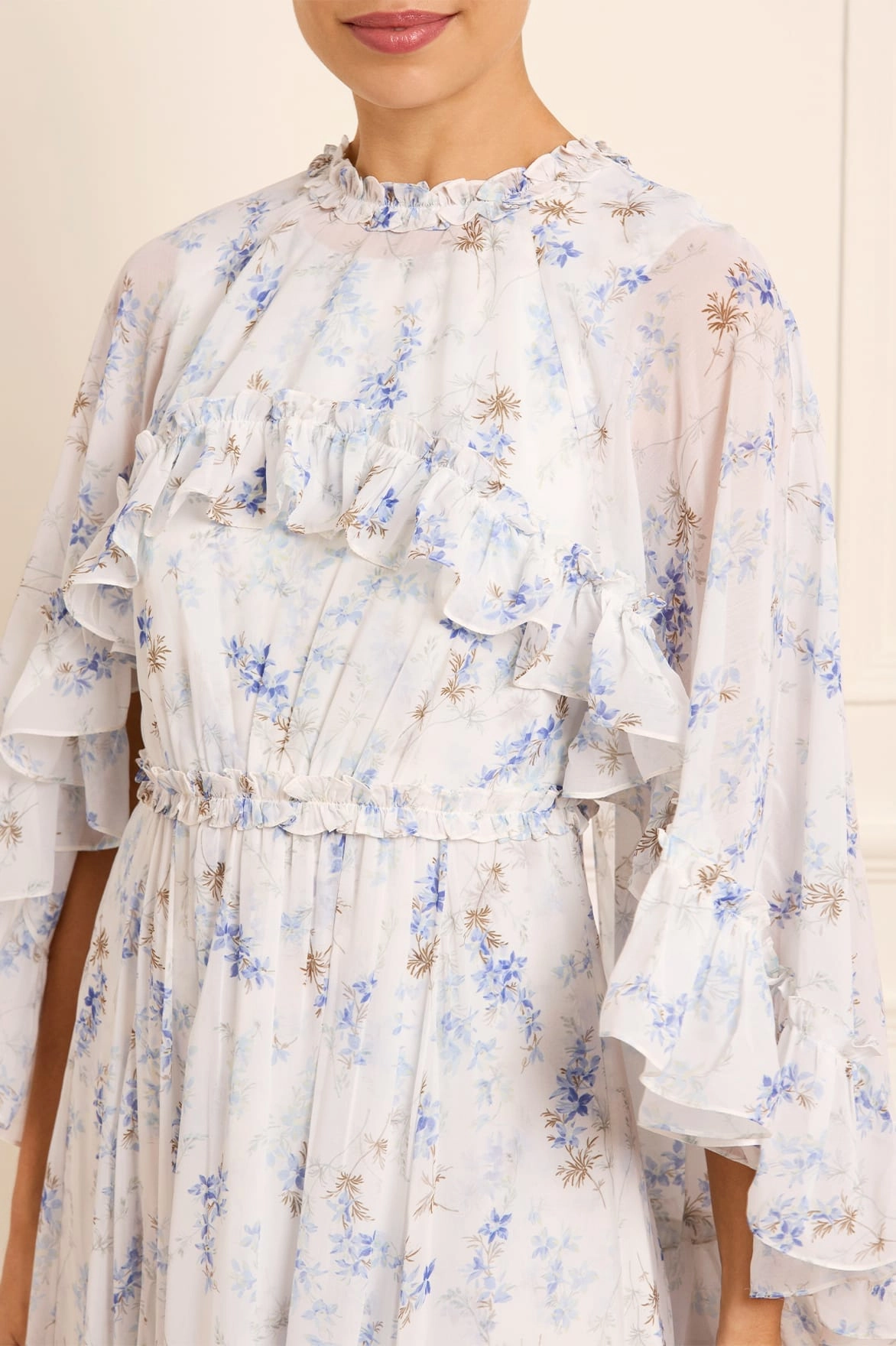 Evening-Wear Ophelia Ditsy Harper Chiffon Cape Ankle Gown