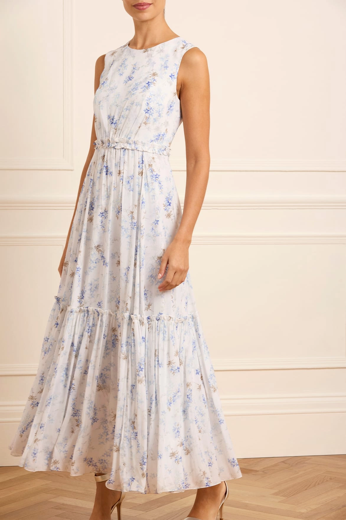 Ophelia Ditsy Harper Chiffon Cape Ankle Gown Evening Glow