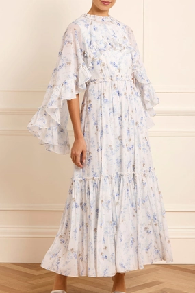 Ophelia Ditsy Harper Chiffon Cape Ankle Gown Smart Layering