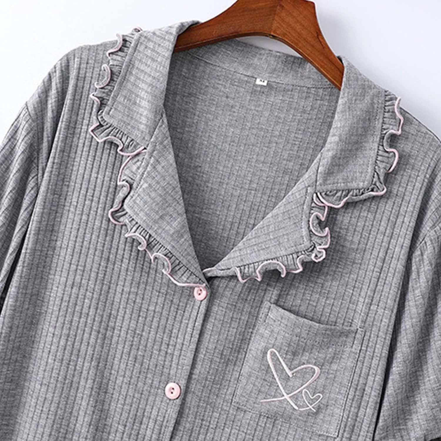 Oplxuo Button Up Pajamas Set for Women Lettuce Trim Short Sleeve Ribbed Knit Sleepwear 2 Piece Pjs Shorts Set