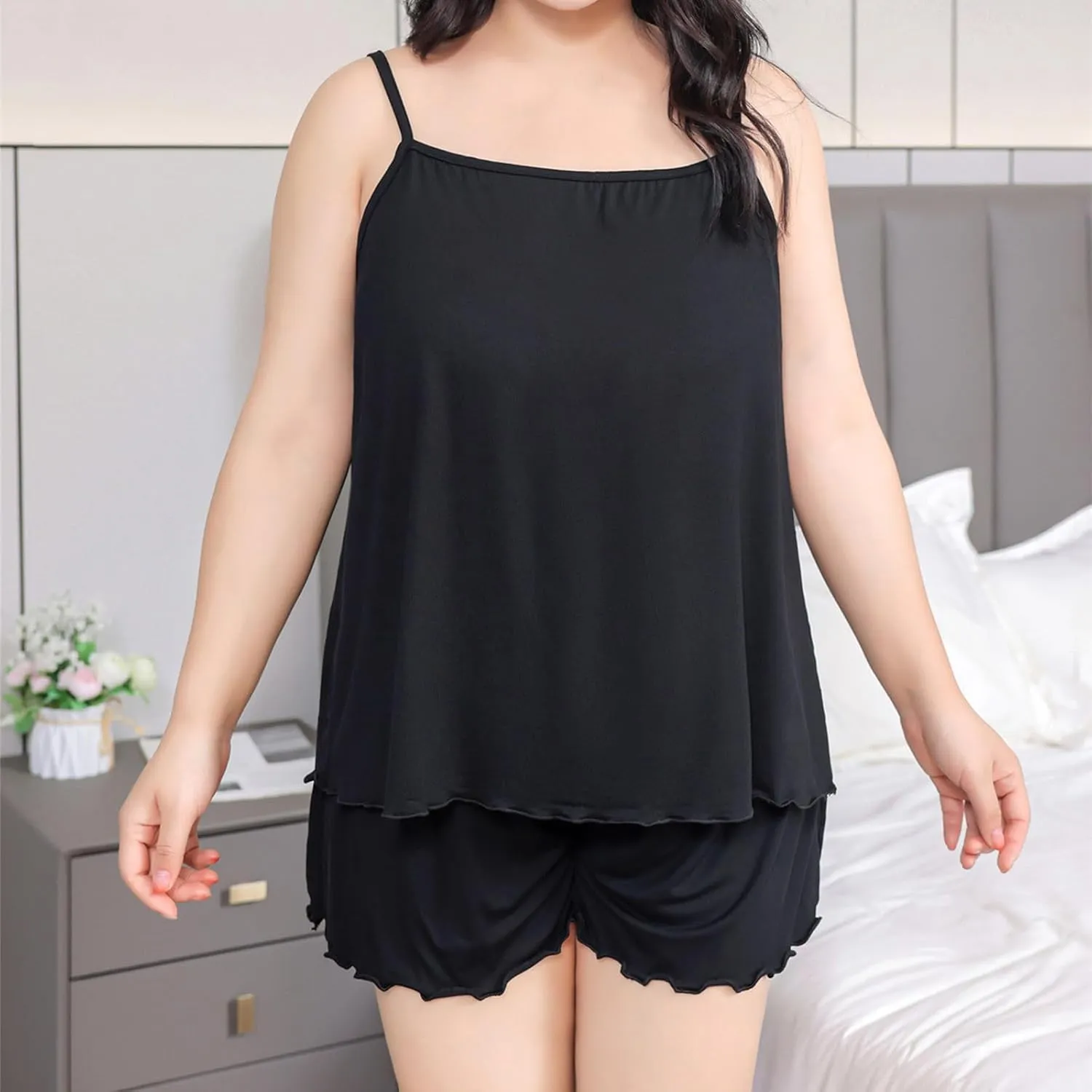 Oplxuo Women's Plus Size Pajamas Set 2 Piece Sleeveless Camisole and Shorts Pjs Lounge Sets Sleepwear